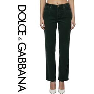 Y2K Dolce & Gabbana Corduroy Pants Size 27 Emerald Green Straight Leg Vintage